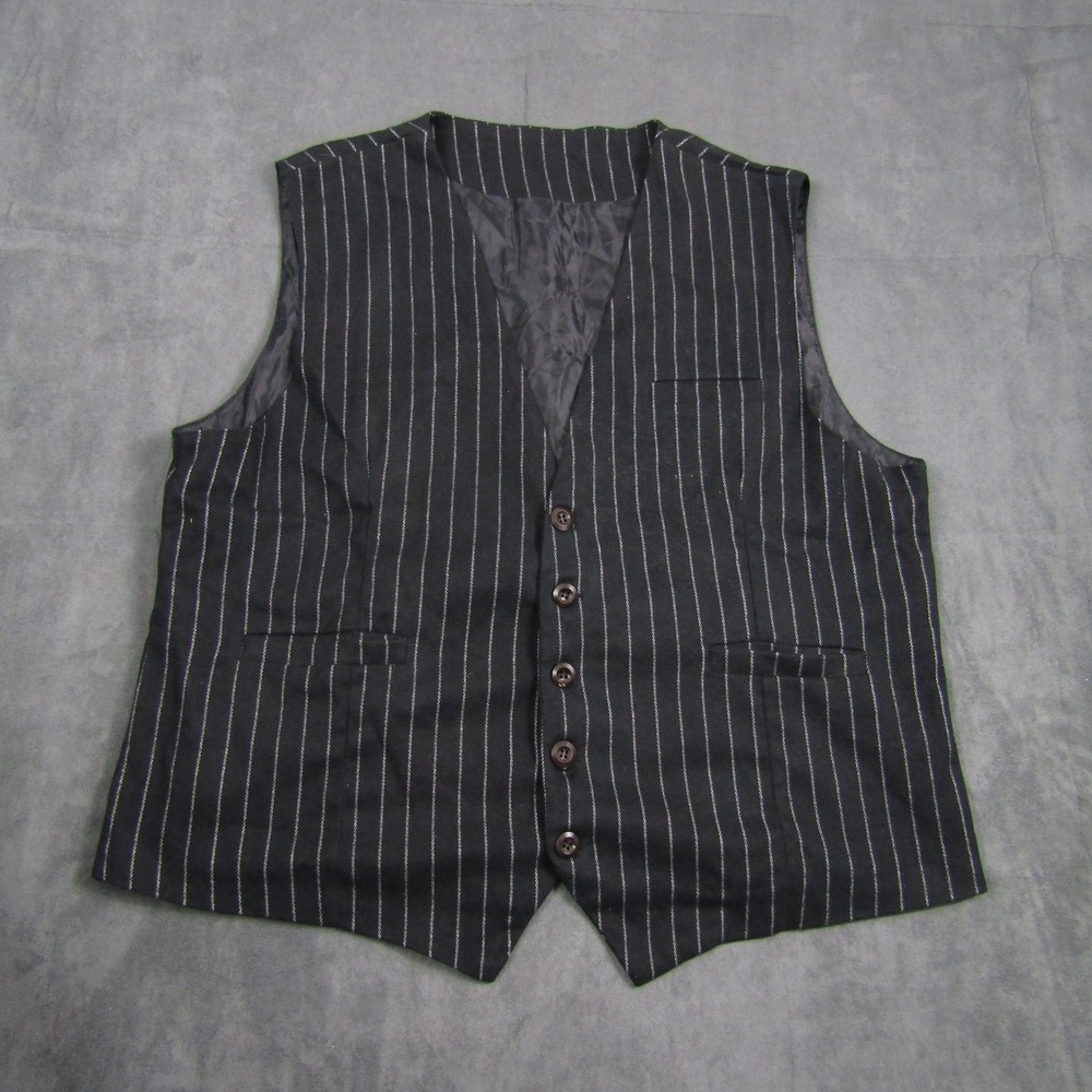 Pinstripe Vest Men XL Black White Cotton Cinch Back Waistcoat Wedding